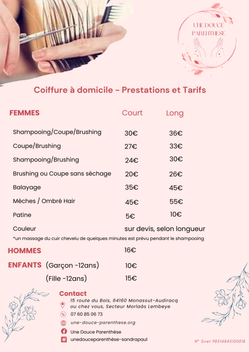 Coiffure Tarifs Une douce parenthèse